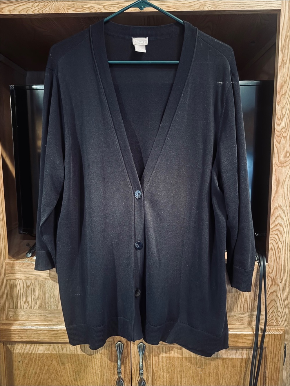 Chico's Black Button-Front V-Neck Cardigan